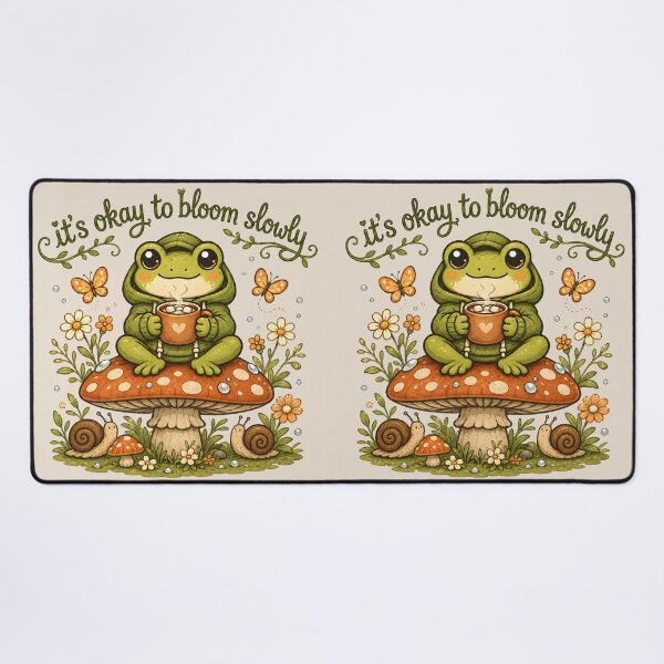 Item preview, It's Okay to Bloom Slowly Cute Frog Motivational Quote Cozy Cottagecore Mushroom Vector Sticker Design designed and sold by MAD's Recreation Studio.