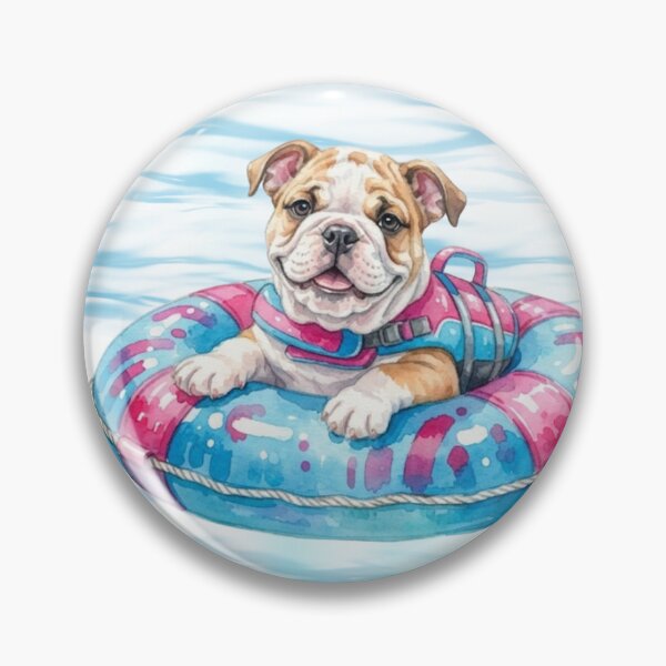 Item preview, Cute English Bulldog Puppy Floating in Blue and Fuchsia Pool Float  designed and sold by VibranPalette.