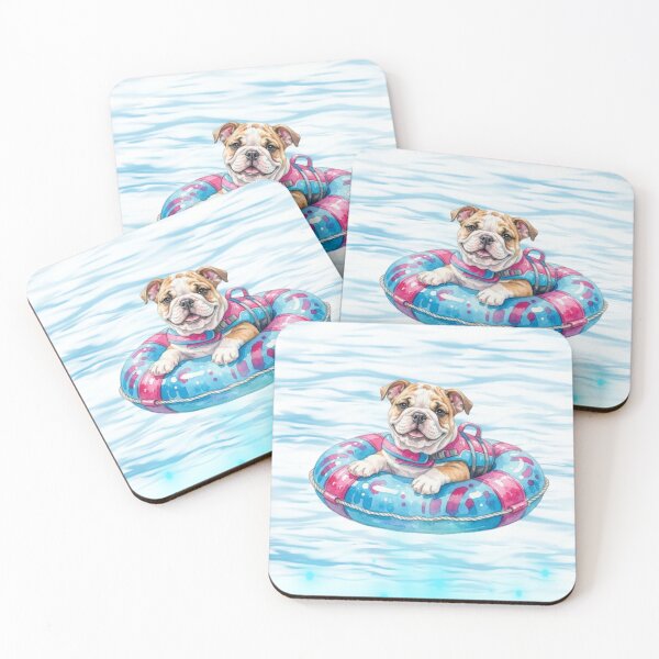 Item preview, Cute English Bulldog Puppy Floating in Blue and Fuchsia Pool Float  designed and sold by VibranPalette.
