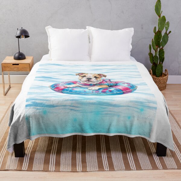 Item preview, Cute English Bulldog Puppy Floating in Blue and Fuchsia Pool Float designed and sold by VibranPalette.