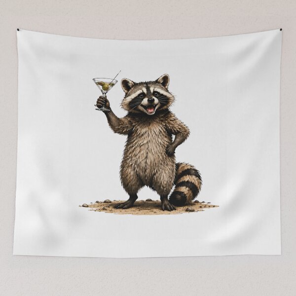 Item preview, Funny Raccoon Martini Cocktail Animal Coastal Summer Party Illustration designed and sold by bilal sibgui.