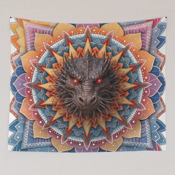 Item preview, Intricate Dragon Mandala – Detailed Black and Grey Floral Dragon Mandala Design designed and sold by Anime9122.