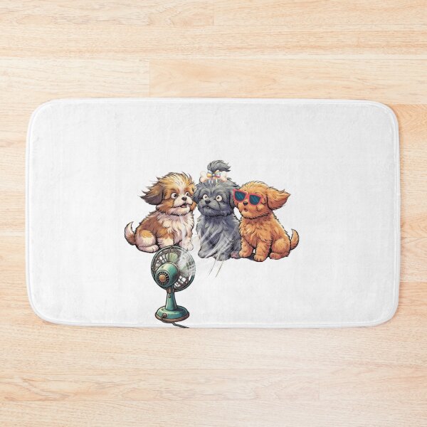 Item preview, Cute Summer Puppies Shih Tzu and Poodle Mixes Cooling Off with Vintage Fan  designed and sold by VibranPalette.
