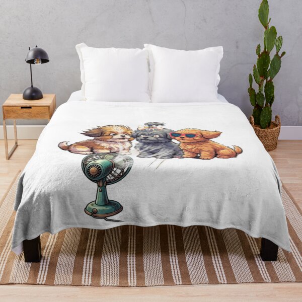 Item preview, Cute Summer Puppies Shih Tzu and Poodle Mixes Cooling Off with Vintage Fan designed and sold by VibranPalette.