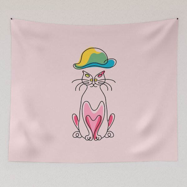 Item preview, Quirky Cat with Colorful Hat - Whimsical Heart Cat Art designed and sold by Outlet Raloel.