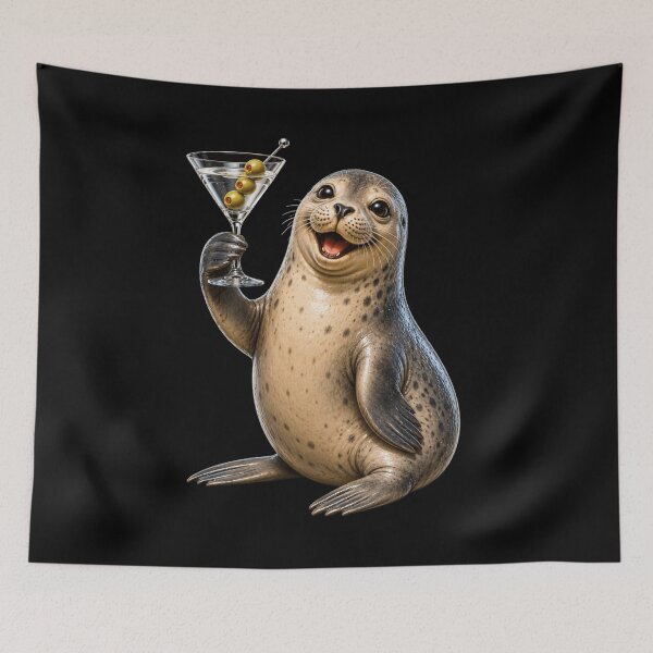 Item preview, Funny Seal Martini Coastal Beach Cocktail Ocean Animal Summer Art Main Tag Seal Martini designed and sold by bilal sibgui.