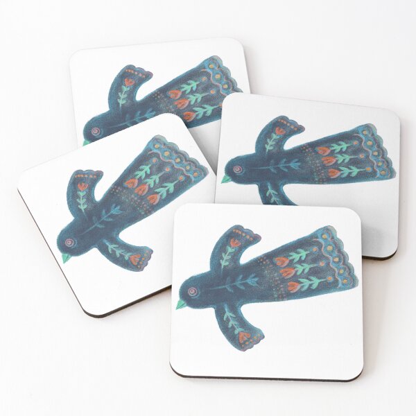 Item preview, Blue Folk Bird with Red Flowers designed and sold by ashleywilks.