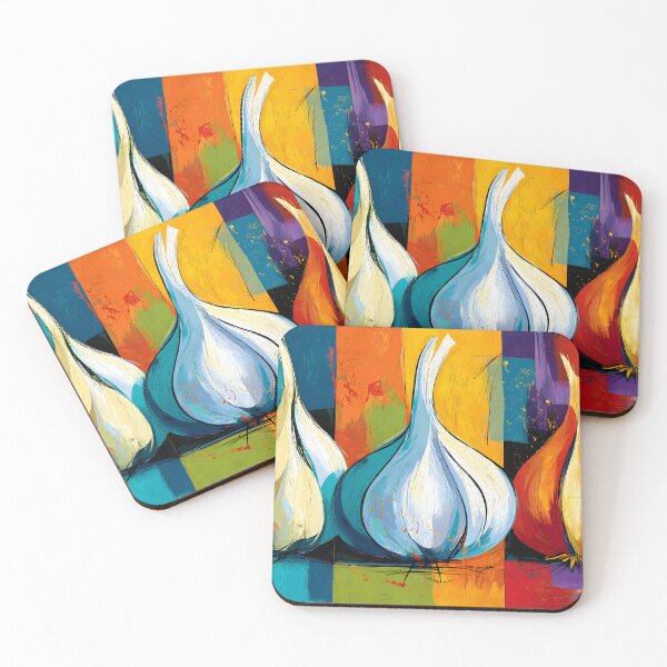 Item preview, Three Garlic Bulbs Reimagined Through Bold Abstract Colors and Expressive Modern Kitchen Wall Art designed and sold by OlfactoART Studio.