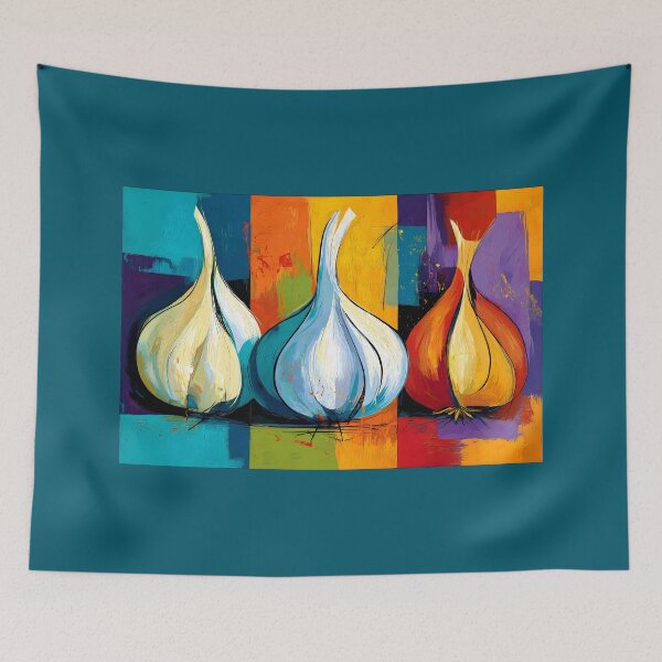 Item preview, Three Garlic Bulbs Reimagined Through Bold Abstract Colors and Expressive Modern Kitchen Wall Art designed and sold by OlfactoART Studio.