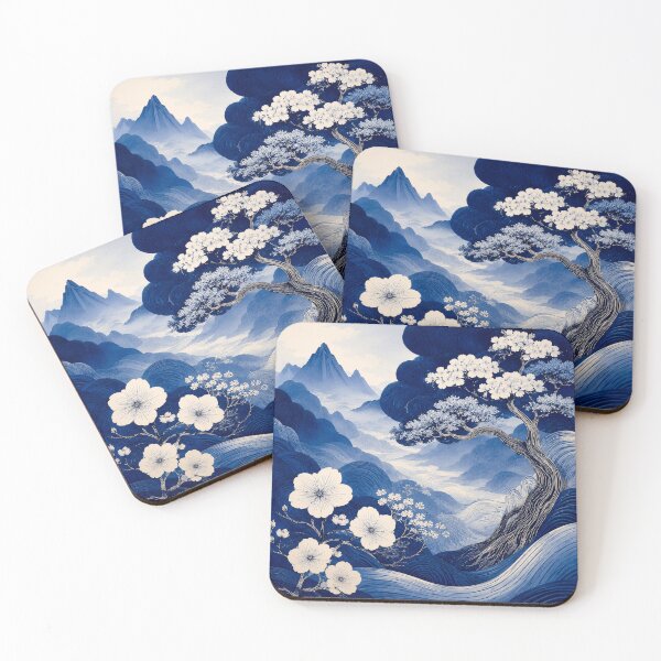 Item preview, Indigo Japanese Mountain-Scape designed and sold by WeaveSphere.