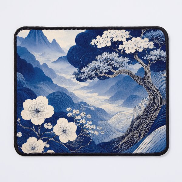 Item preview, Indigo Japanese Mountain-Scape designed and sold by WeaveSphere.