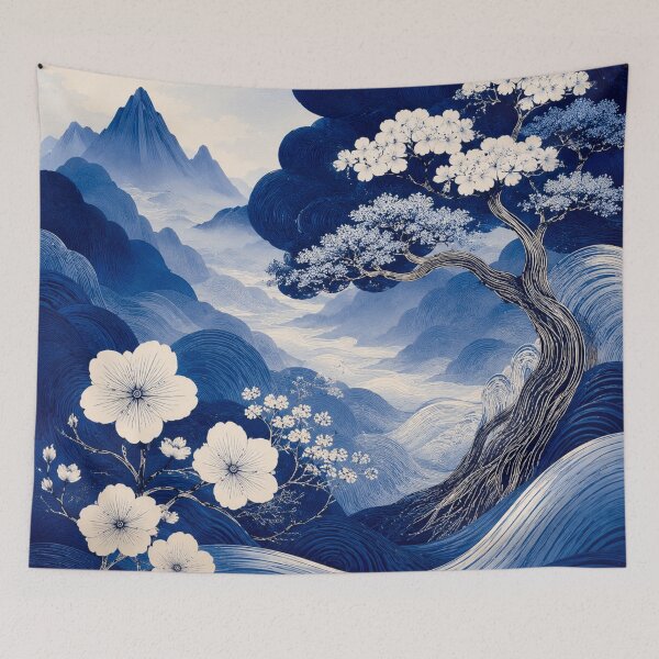 Item preview, Indigo Japanese Mountain-Scape designed and sold by WeaveSphere.