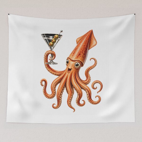 Item preview, Funny Squid Martini Ocean Cocktail Nautical Summer Marine Artwork Main Tag Squid Martini designed and sold by bilal sibgui.