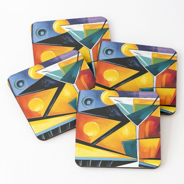 Item preview, Cubist Cocktail Elegance with Vibrant Geometric Shapes and Modern Abstract Bar Inspired Wall Art designed and sold by OlfactoART Studio.