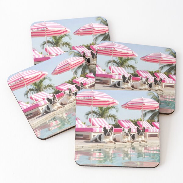 Item preview, French Bulldog Poolside Photography Luxury Summer Vacation Tropical Resort Lifestyle Pink Cabana Design Coastal Escape Gift For Dog Lover designed and sold by Kzara Visual.