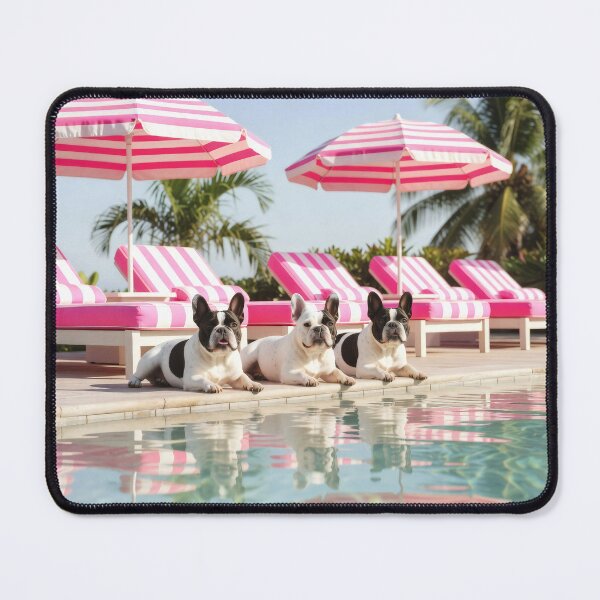 Item preview, French Bulldog Poolside Photography Luxury Summer Vacation Tropical Resort Lifestyle Pink Cabana Design Coastal Escape Gift For Dog Lover designed and sold by Kzara Visual.