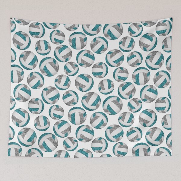 Item preview, Girly volleyballs pattern with teal & gray team colors  designed and sold by katzdzynes.