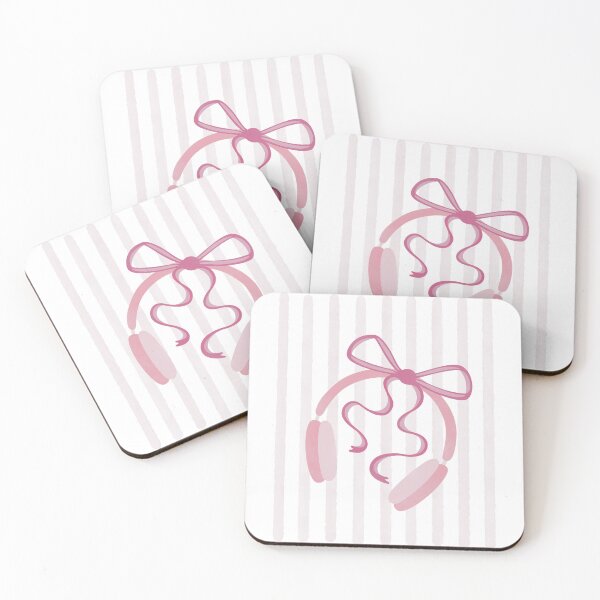 Item preview, Cute Pink Headphones with Bow Watercolour Stripes designed and sold by winterpumpkin.