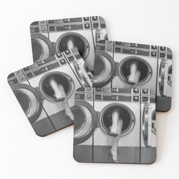 Item preview, Vintage Laundromat Photography Black And White Street Photography Retro Laundry Room Editorial Fashion Surreal Urban Scene Gift For Photography Lover designed and sold by Kzara Visual.