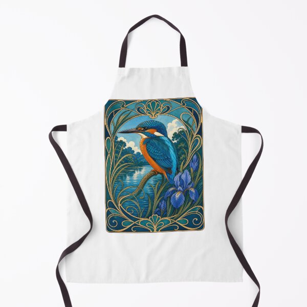 Item preview, Kingfisher Bird Art Nouveau Iris Flower designed and sold by AntiqueImages.