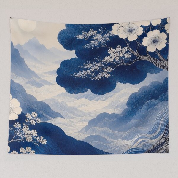 Item preview, Indigo Japanese Mountain-Scape 2 designed and sold by WeaveSphere.
