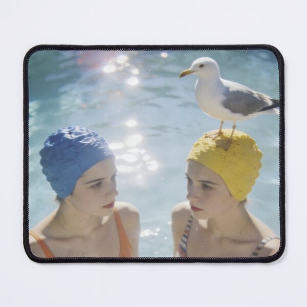 Item preview, Retro Swimming Pool Photography Vintage Swimwear Editorial Summer Fashion Coastal Vacation Aesthetic Seagull Portrait Nostalgic Beach Style Gift For Beach Lover designed and sold by Kzara Visual.