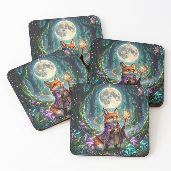 Item preview, Cute Fantasy Fox Wizard Under the Full Moon | Enchanted Forest Magical Animal Art designed and sold by DervoTeck2767.