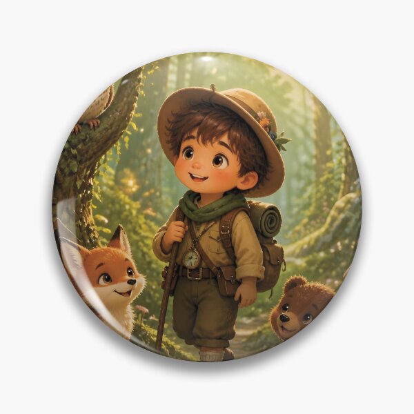 Item preview, Boy Explorer in Magical Forest with Woodland Friends designed and sold by Lucia Amaris Art.
