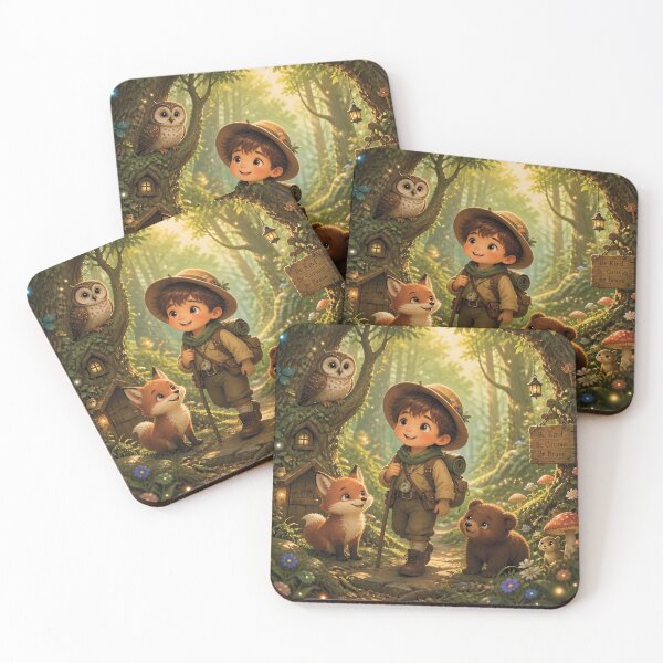 Item preview, Boy Explorer in Magical Forest with Woodland Friends designed and sold by Lucia Amaris Art.