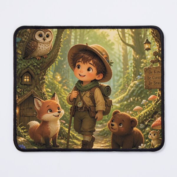 Item preview, Boy Explorer in Magical Forest with Woodland Friends designed and sold by Lucia Amaris Art.