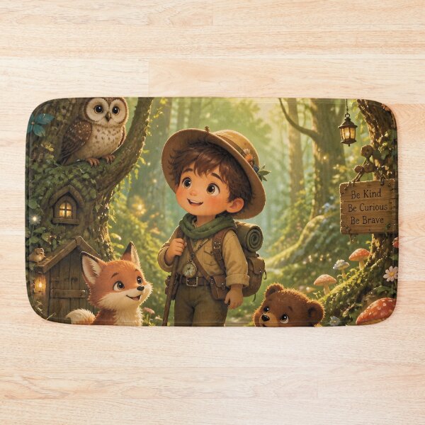 Item preview, Boy Explorer in Magical Forest with Woodland Friends designed and sold by Lucia Amaris Art.