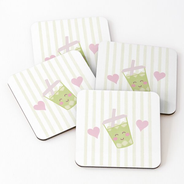 Item preview, Kawaii Iced Matcha Latte Watercolour Stripes designed and sold by winterpumpkin.