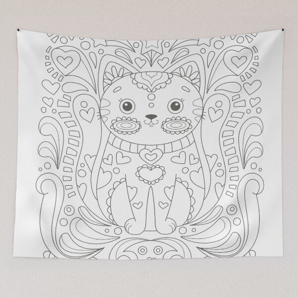 Item preview, Whimsical Cat Fabric Coloring Template designed and sold by Outlet Raloel.