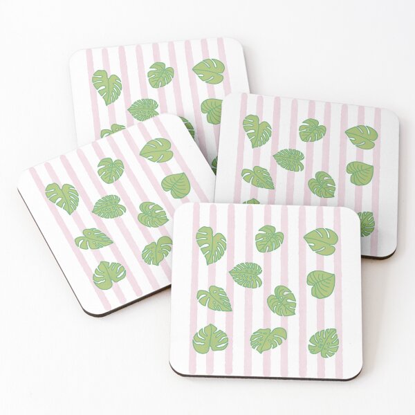 Item preview, Green Monstera Leaves Pink Watercolour Stripes designed and sold by winterpumpkin.