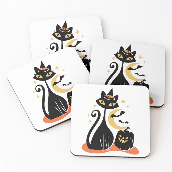 Item preview, Vintage retro MCM Mid Century modern with black kitty cat witch with pumpkin and bats designed and sold by Jdawnink.