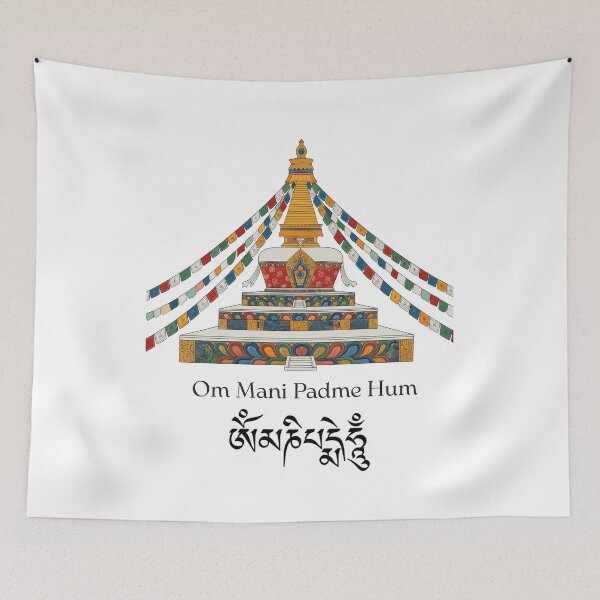 Item preview, Om Mani Padme Hum Mantra with Tibetan Prayer Flags designed and sold by Mermaid's Treasure.