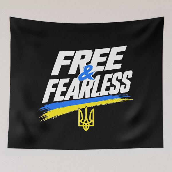 Item preview, Ukraine Free and Fearless Tryzub Flag designed and sold by ML-Media.