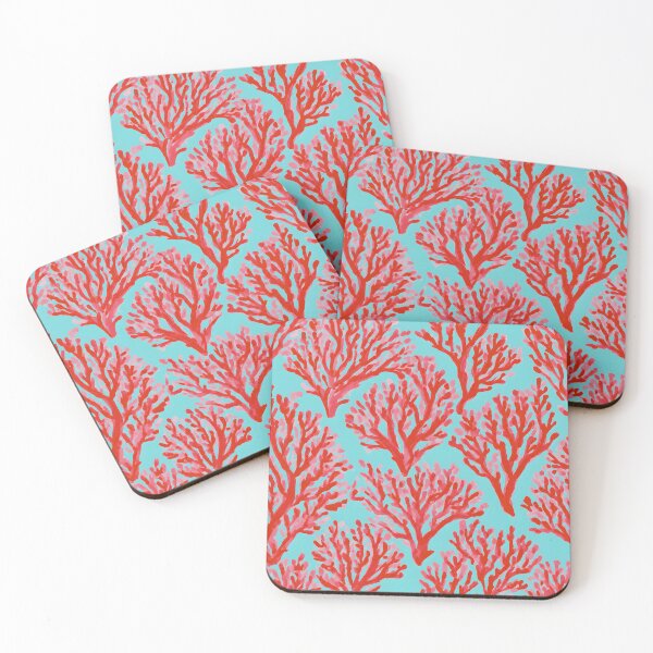 Item preview, Red Coral on turquoise designed and sold by SophieClimaArt.
