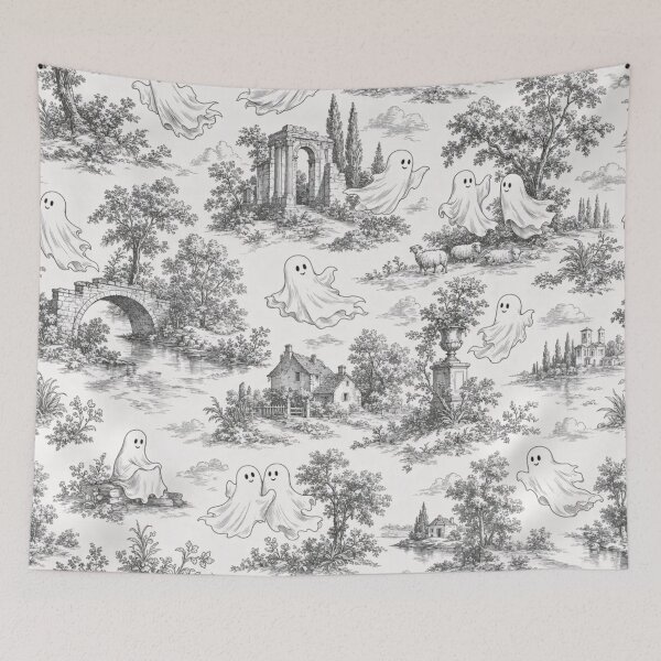 Item preview, Vintage Ghost Toile De Jouy Spooky Cottage Repeat designed and sold by StickyGuys.