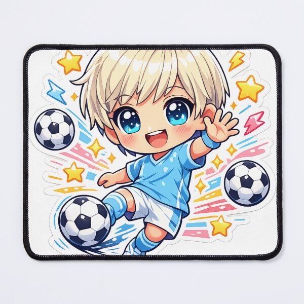 Item preview, Cute Chibi Football Superstar Sticker | Kawaii Soccer Player Die Cut Vinyl Decal designed and sold by Sidra digital art 8277237.