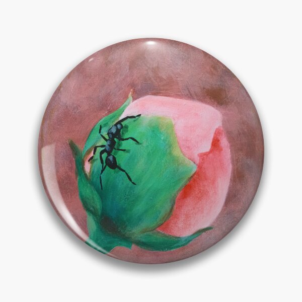 Aperçu de l'œuvre Bouton de pivoine avec fourmi Peinture botanique sombre en forme d'arche créée et vendue par simh.