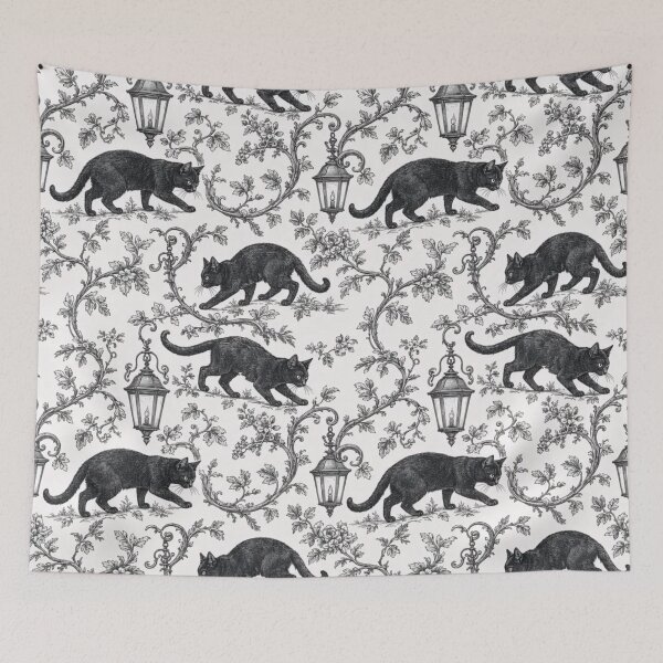 Item preview, Vintage Black Cat Toile Witchy Cottage Line Repeat designed and sold by StickyGuys.