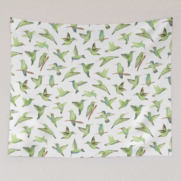 Item preview, Blue Green Watercolor Hummingbirds Pattern designed and sold by andrebalest.art.