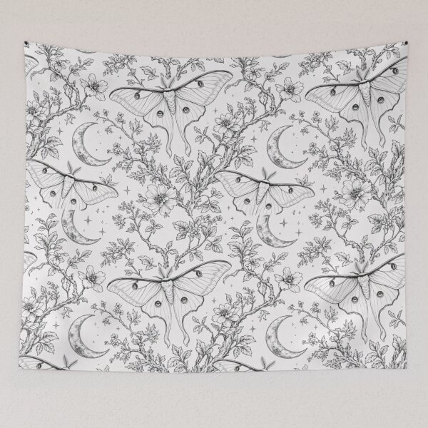 Item preview, Vintage Moth Moon Toile Celestial Gothic Line Repeat designed and sold by StickyGuys.