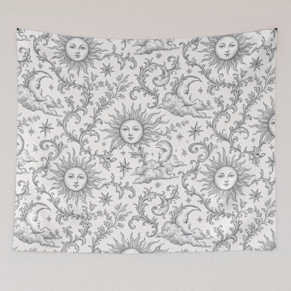 Item preview, Vintage Celestial Toile Sun Moon Star Line Repeat designed and sold by StickyGuys.