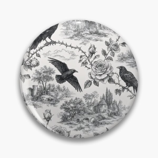 Item preview, Vintage Raven Thorn Toile Dark Gothic Line Repeat designed and sold by StickyGuys.