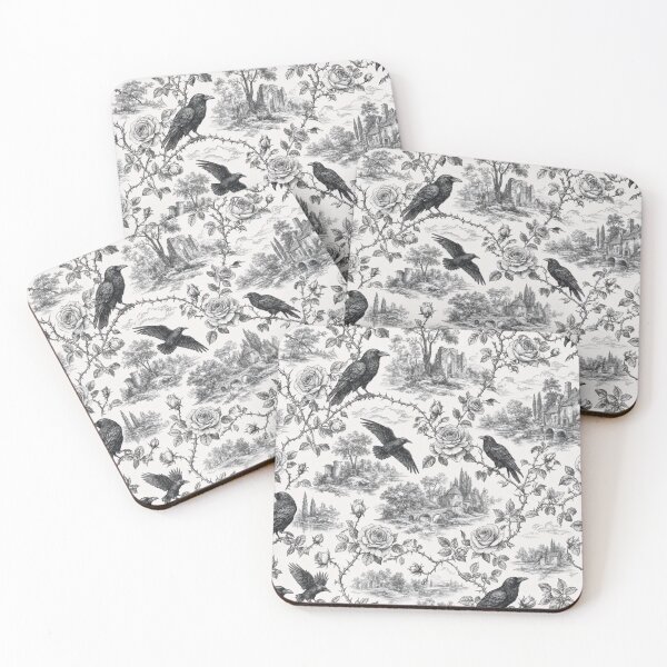 Item preview, Vintage Raven Thorn Toile Dark Gothic Line Repeat designed and sold by StickyGuys.