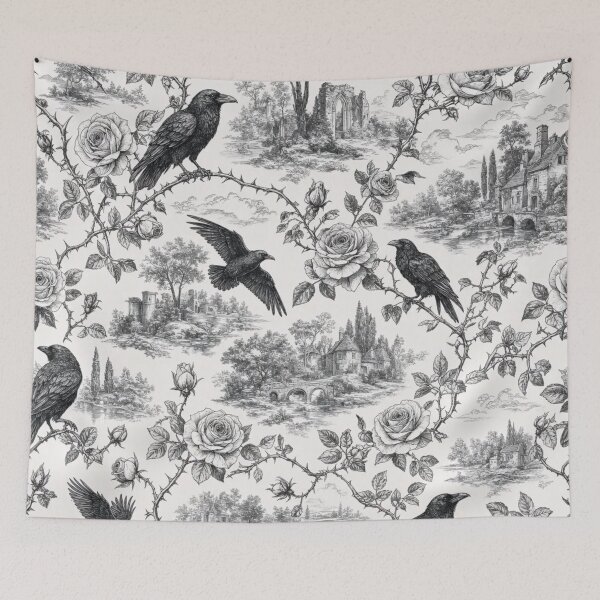 Item preview, Vintage Raven Thorn Toile Dark Gothic Line Repeat designed and sold by StickyGuys.