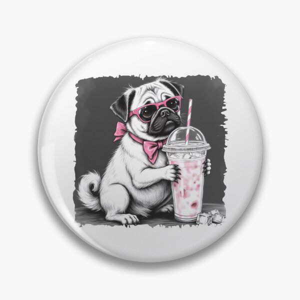 Item preview, Cool Pug with Bubble Tea | Funny Dog Art designed and sold by WonderWaresGifts.