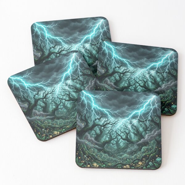 Item preview, Enchanted Thunderstorm Forest | Mystical Lightning Dark Fantasy Nature Art designed and sold by DervoTeck2767.